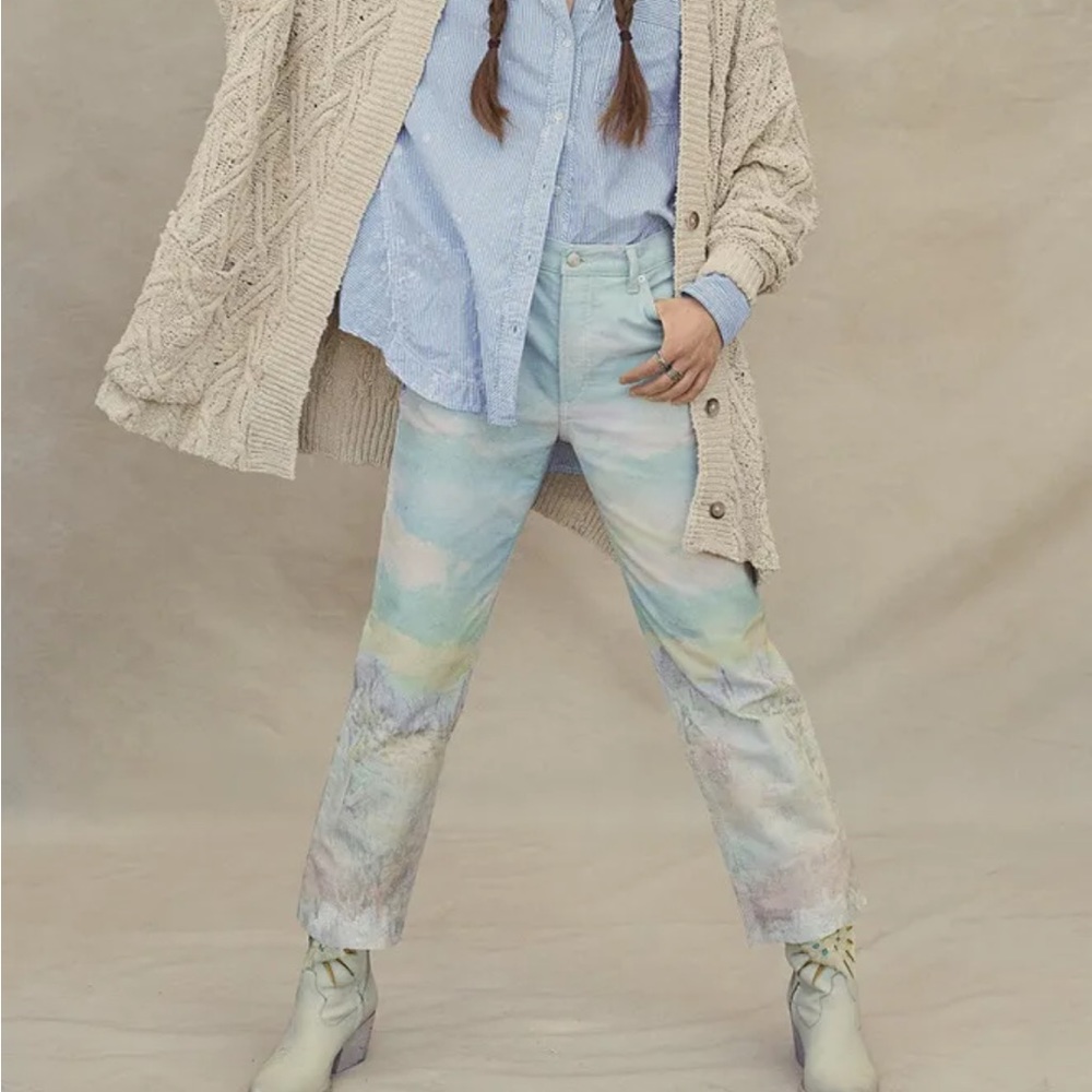 RRP$148 Free People Maggie Scenic Landscape Sky Cactus Print Jeans Size 28